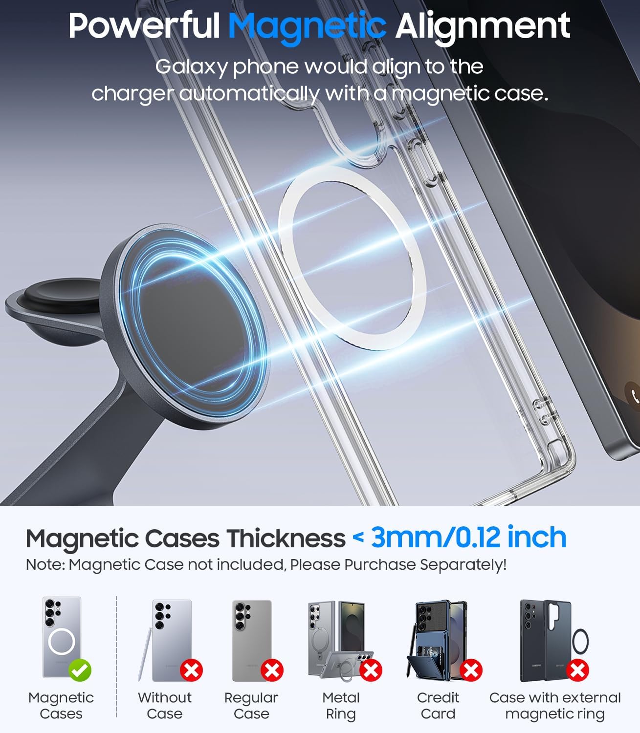 Magnetic Wireless Charger for Samsung, 3 in 1 MagSafe Charging Station Aluminum Charger Stand for Galaxy S25/S24/S23/Ultra/Plus/Z Fold7/Flip7, Watch Charger Stand for Galaxy Watch Ultra 8 7, for Buds - Image 4