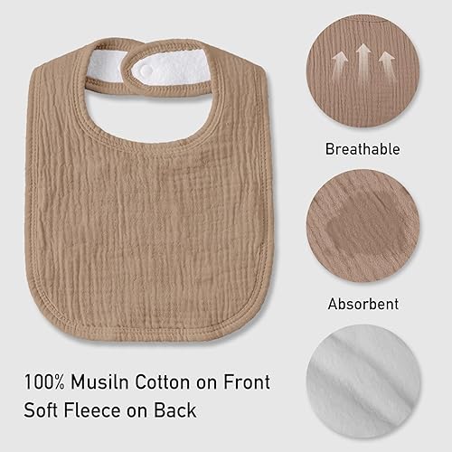 Miniatura 5 de Baberos de muselina unisex para niños y niñas, paquete de 10 baberos de algodón suave para babeo de dentición, regalo esencial de ducha (10, marrón)