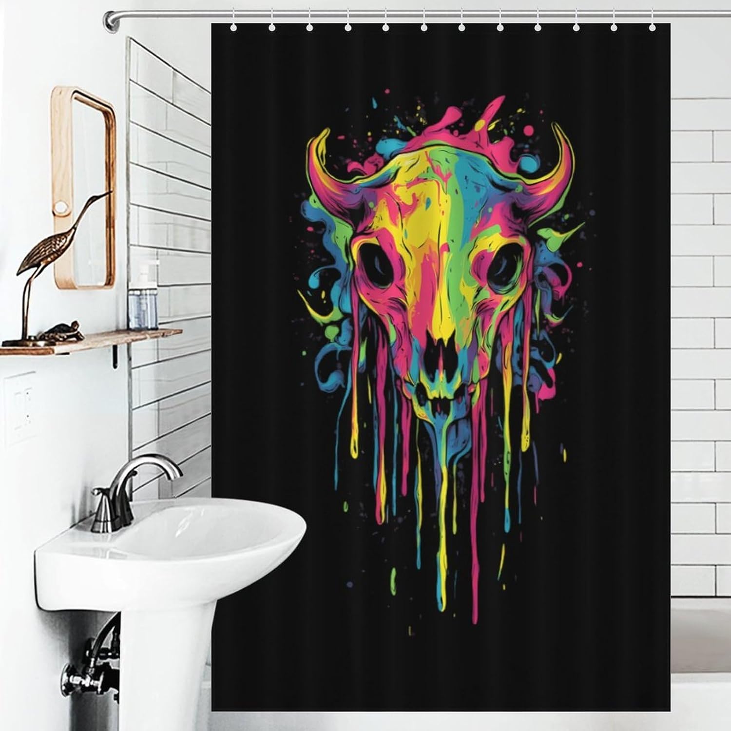 Colorful Skull Cow Funny Shower Curtains Washable Bath Curtain Liner with Hooks for Bathroom Bath Tubs