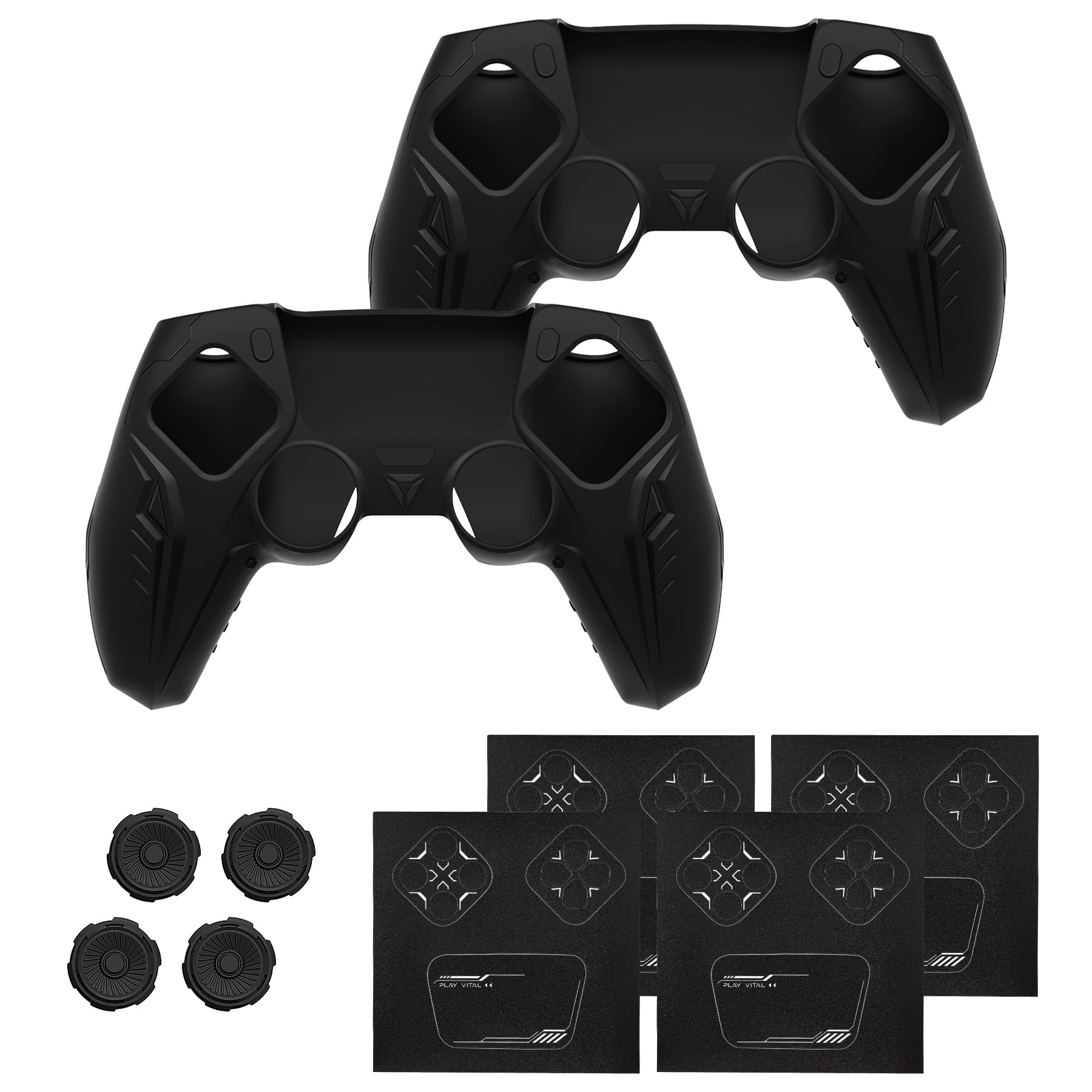 playvital pour ps5 Manette Coque Protection Accessoire avec Capuchon pour ps5 Controller Housse Silicone Cover Skin Compatible avec Station de Charge，Édition CyberMech 2 PCS-Noir