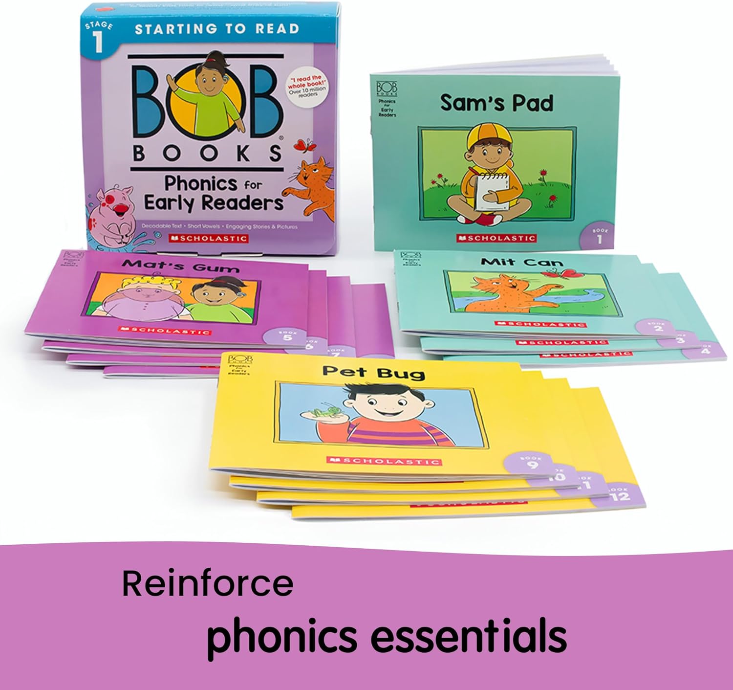 Bob Books Learn to Read Bundle – Stage 1 with 4 Phonics Box Sets, 3 Workbooks, Flashcards for Kindergarten & Pre-K Beginning Readers
