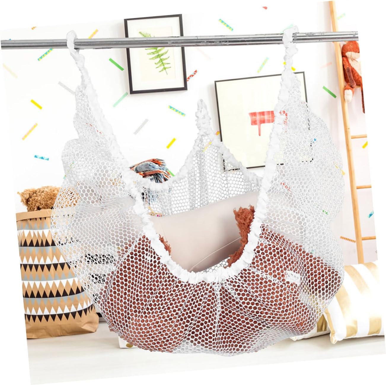 Milisten Wall-Mounted Jumbo Toy Hammock for Toys White Mesh Hanging Storage Net Organizer for Boy Girl Room Stylish Space-Saving for Stuffed Animals