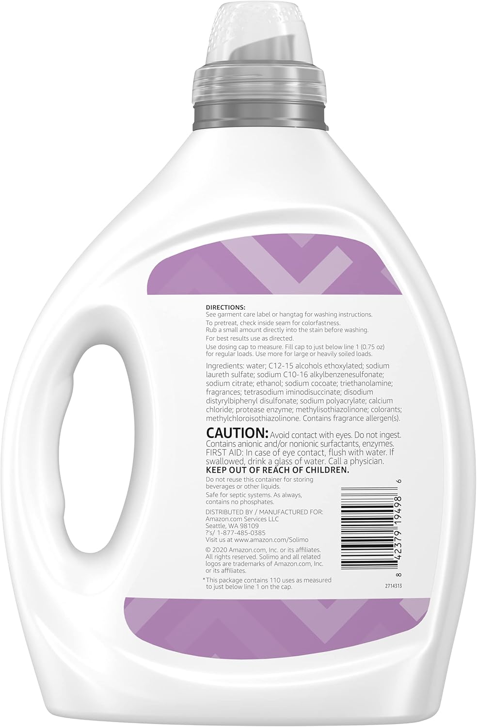  Brand - Solimo Concentrated Liquid Laundry Detergent, Lavender, 110 Loads, 82.5 Fl Oz : Health & Household