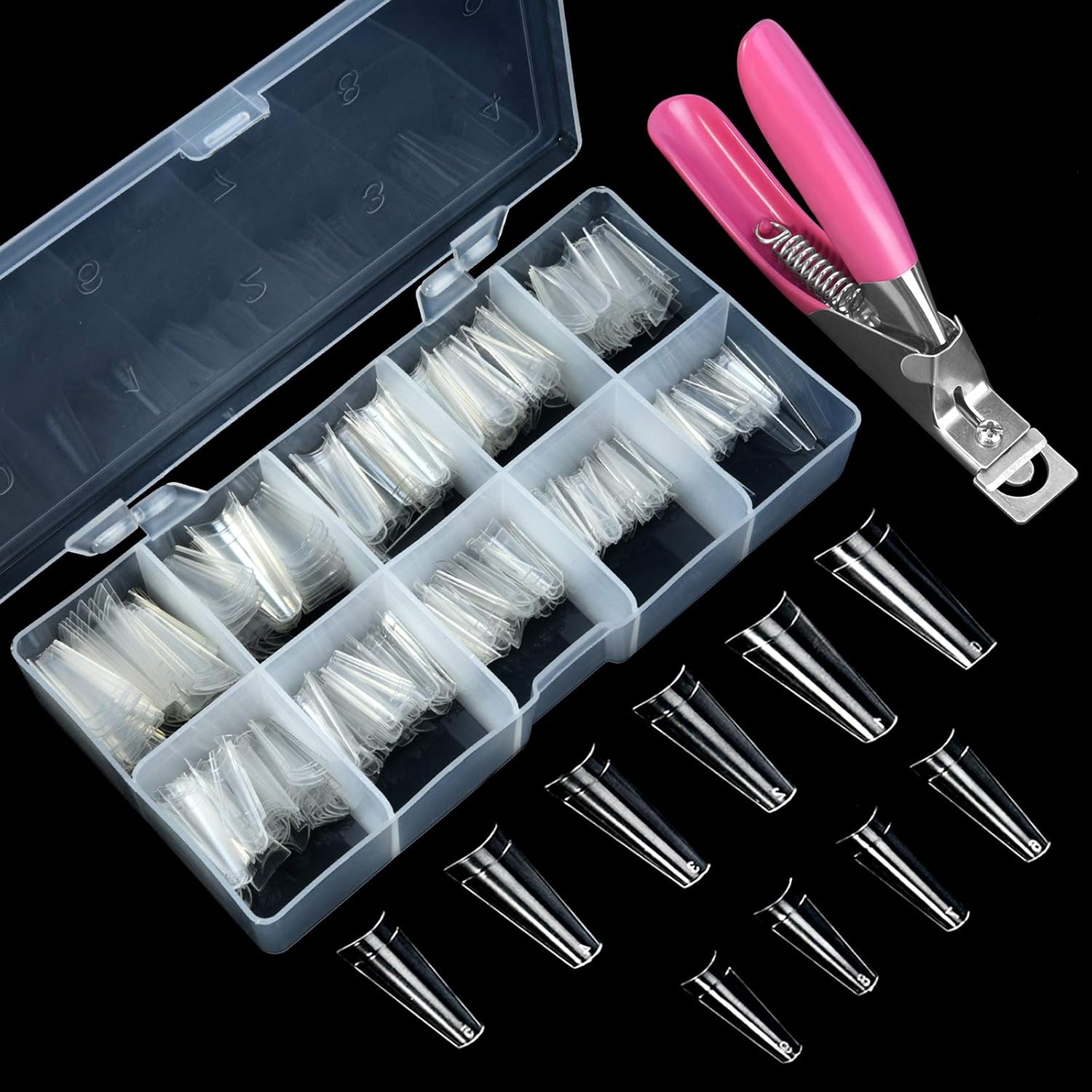 Clear Nail Tips, 500pcs Coffin Nail Tips Half Cover Acrylic Nail Tips with Box and Nail Clipper for Salon and DIY Nail Art (10 Sizes)