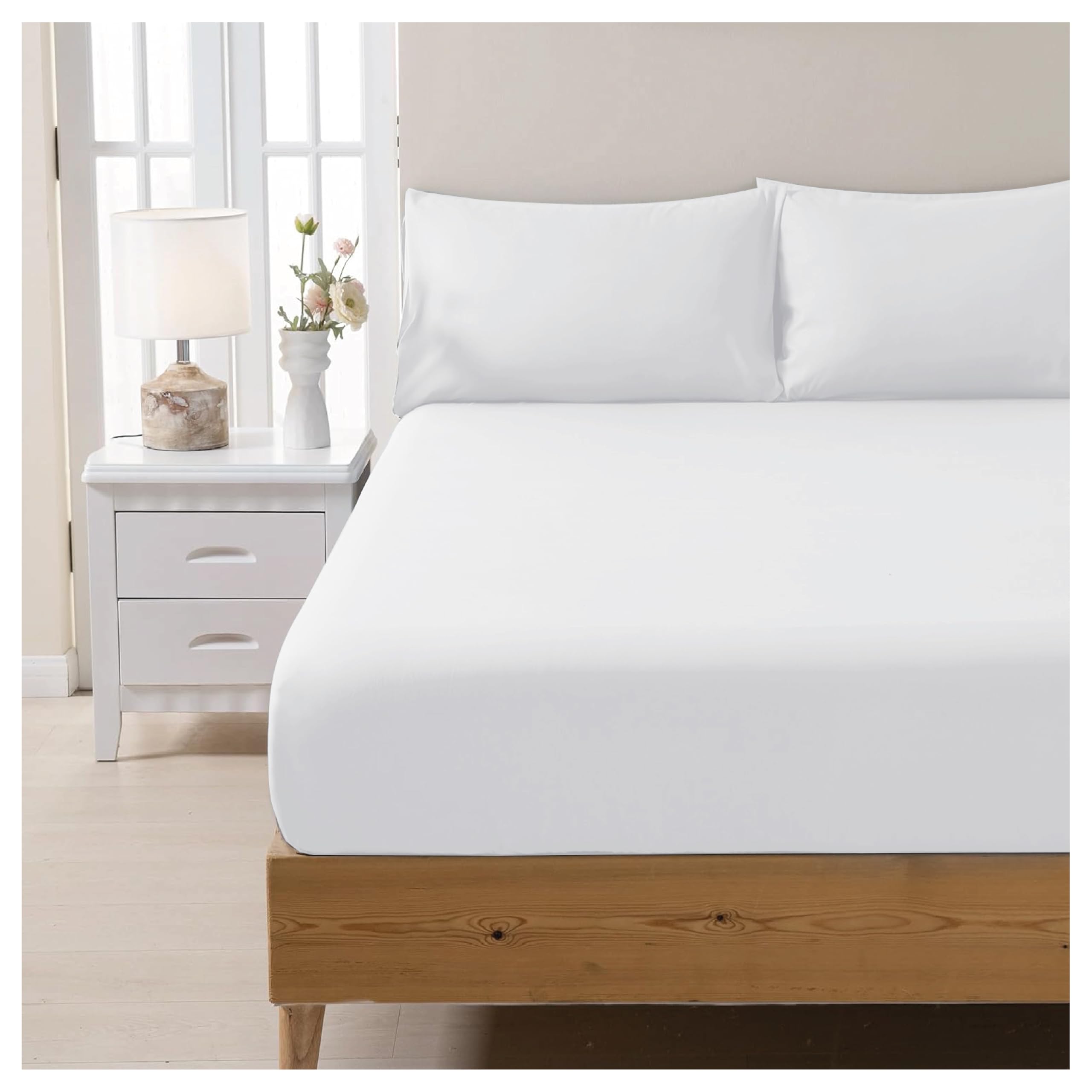 Drap-housse 140x190 coton égyptien 300 fils pour lit double facile à repasser