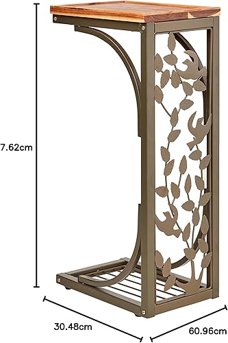 Vista 6 de Trademark Innovations Mesa auxiliar de madera de acacia con 2 meriendas, diseño de voluta Diseño de pergamino