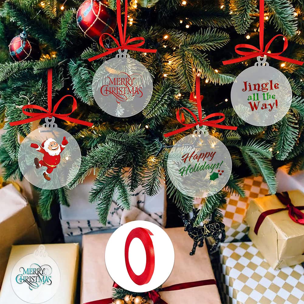 Lot De 30 Boules De Noël Rondes En Acrylique Transparent Avec Ruban, Boules Plates Pour Décoration De Fête D'arbre à Suspendre