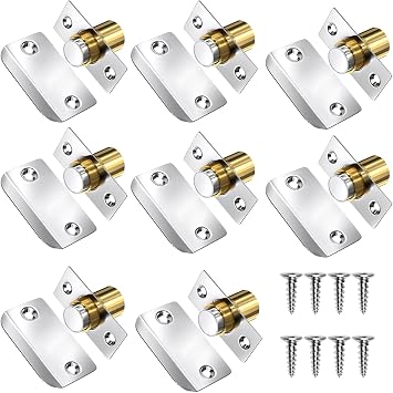 Closet Door Ball Magnetic Catch, Jiayi 8 Pack French Door Latch Hardware, Silver Ball Catch Top of Door Adjustable Hidden Latch Drive in Ball Latch for Invisible Closet Pantry Magnetic Lock Closing