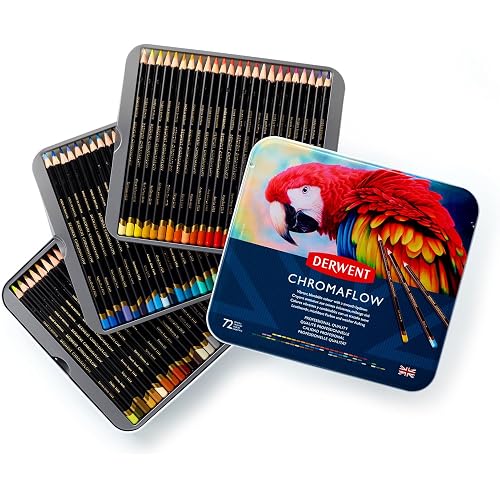 Derwent Chromaflow Colored Pencils Tin, Set of 72, Great for Holiday Gifts, 4mm Wide Core, Multicolor, Smooth Texture, Art Supplies for Drawing, Blending, Sketching, Professional Quality (2306014)