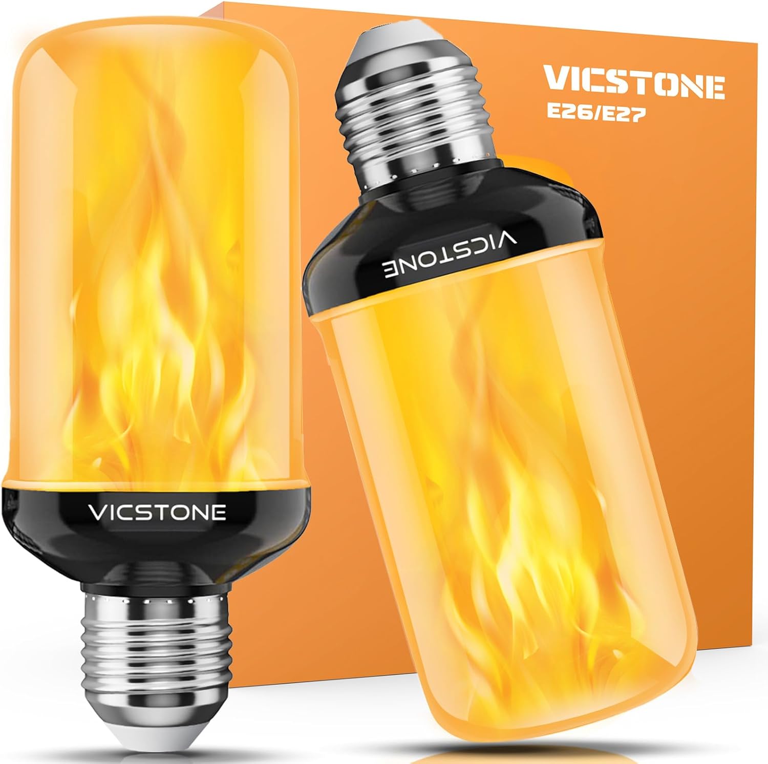 Vicstone Upgraded LED Flame Light Bulbs Christmas Decorations, 4-Mode Flickering Light Bulbs with Upside Down Effect, E26 27 Fire Light Bulb for Porch Party Patio Home Halloween Indoor Outdoor, 2 Pack