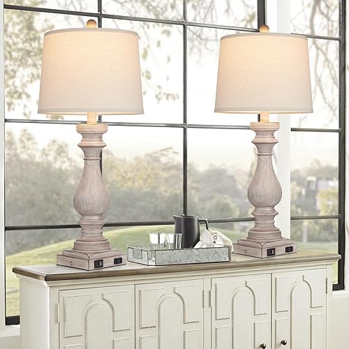 Miniatura 3 de Juego de 2 lámparas de mesa de 29 pulgadas de alto para sala de estar, lámparas vintage para mesita de noche con puertos USB C+A y salida de CA,