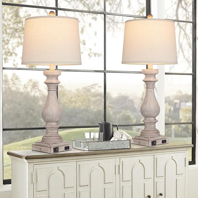 Lámpara de Mesa Cinkeda 29", 2 Piezas, USB, Dimmable, Gris miniatura 3