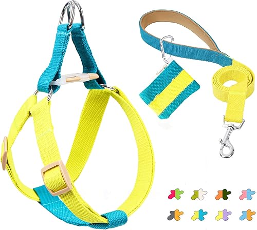 Juego de arnés y correa para perro sin tirones, arnés halter para perro con soporte para bolsa de excremento, correas de algodón ligeras ajustables