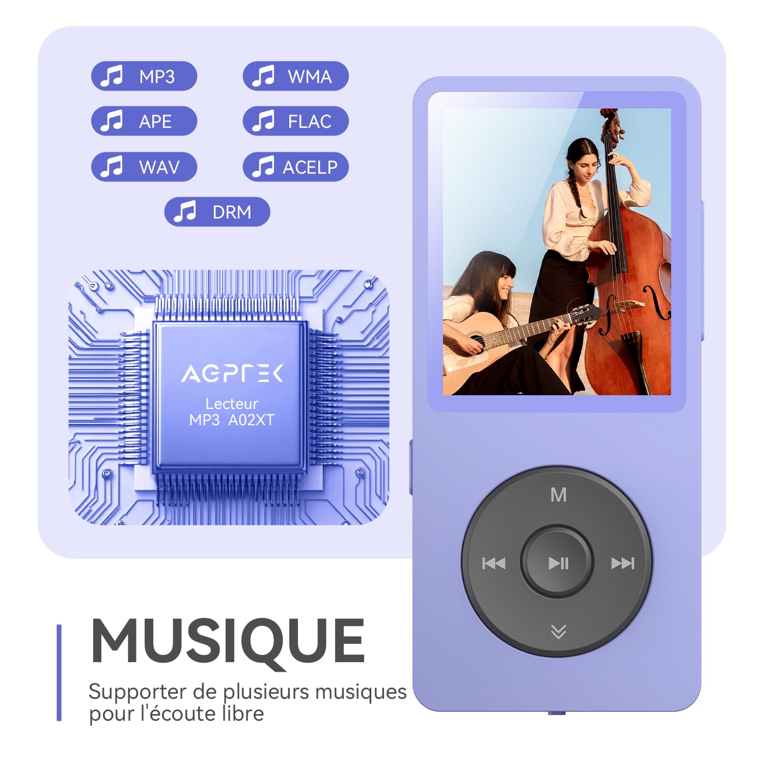 AGPTEK Lecteur MP3 Bluetooth 5.3 32Go, Baladeur MP3 Numérique pour Enfants
