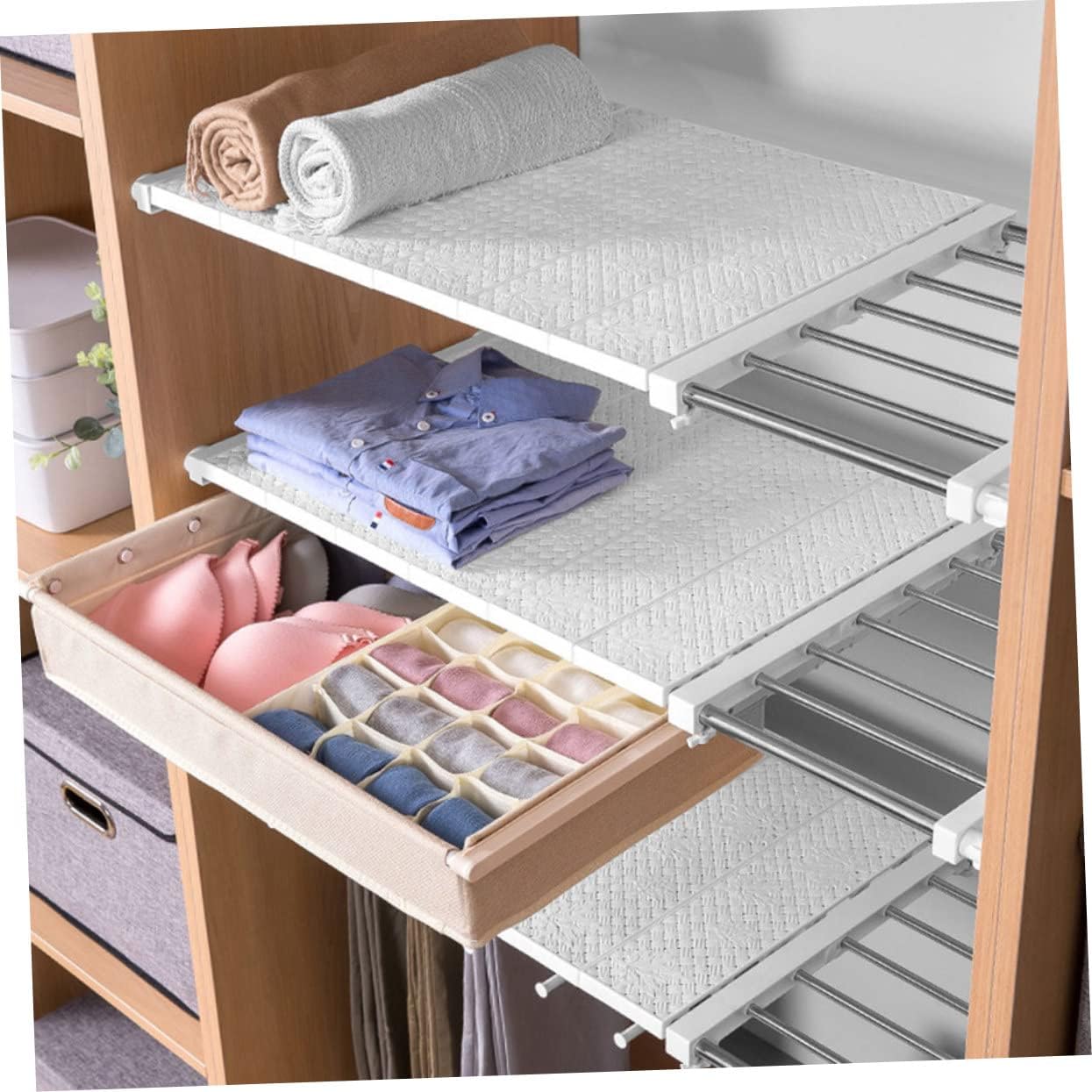 1pc Wardrobe Layered Divider Punch Storage Rack for Clothes Expandable Shelf Organizer for Fits Easy Installation No Damage to Wardrobe