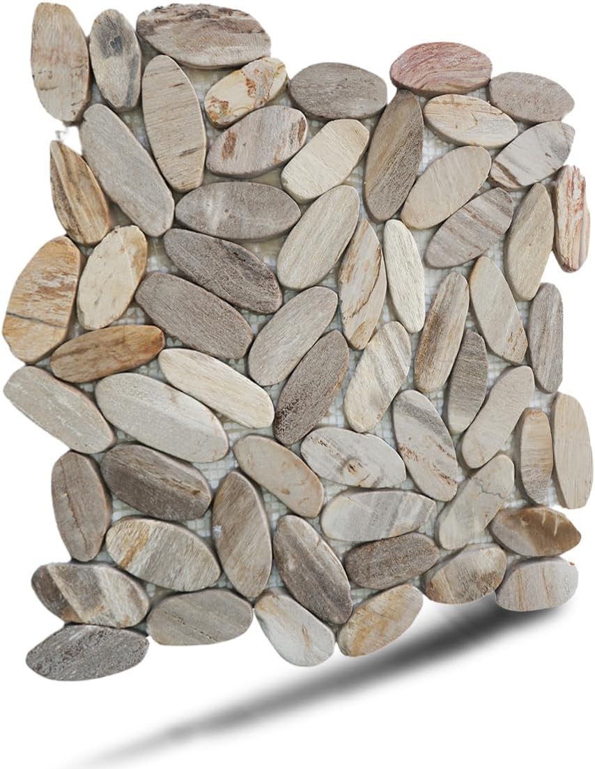 Petrified Wood Tiles - Floor and Wall Mosaic Tile - Honed Finish Tiles for Kitchen, Bathroom,Vanities and Laundry (11.4" X 11.4") Mosaic