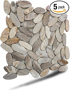 Oval Petrified Wood Tiles - Floor and Wall Mosaic Tile - Honed Finish Tiles for Kitchen, Bathroom,Vanities and Laundry 12" X 12" Mosaic