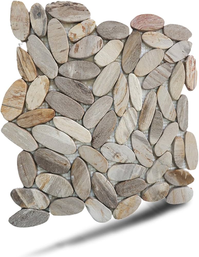 PEBBLETILE.CO Oval Petrified Wood Tiles - Floor and Wall Mosaic