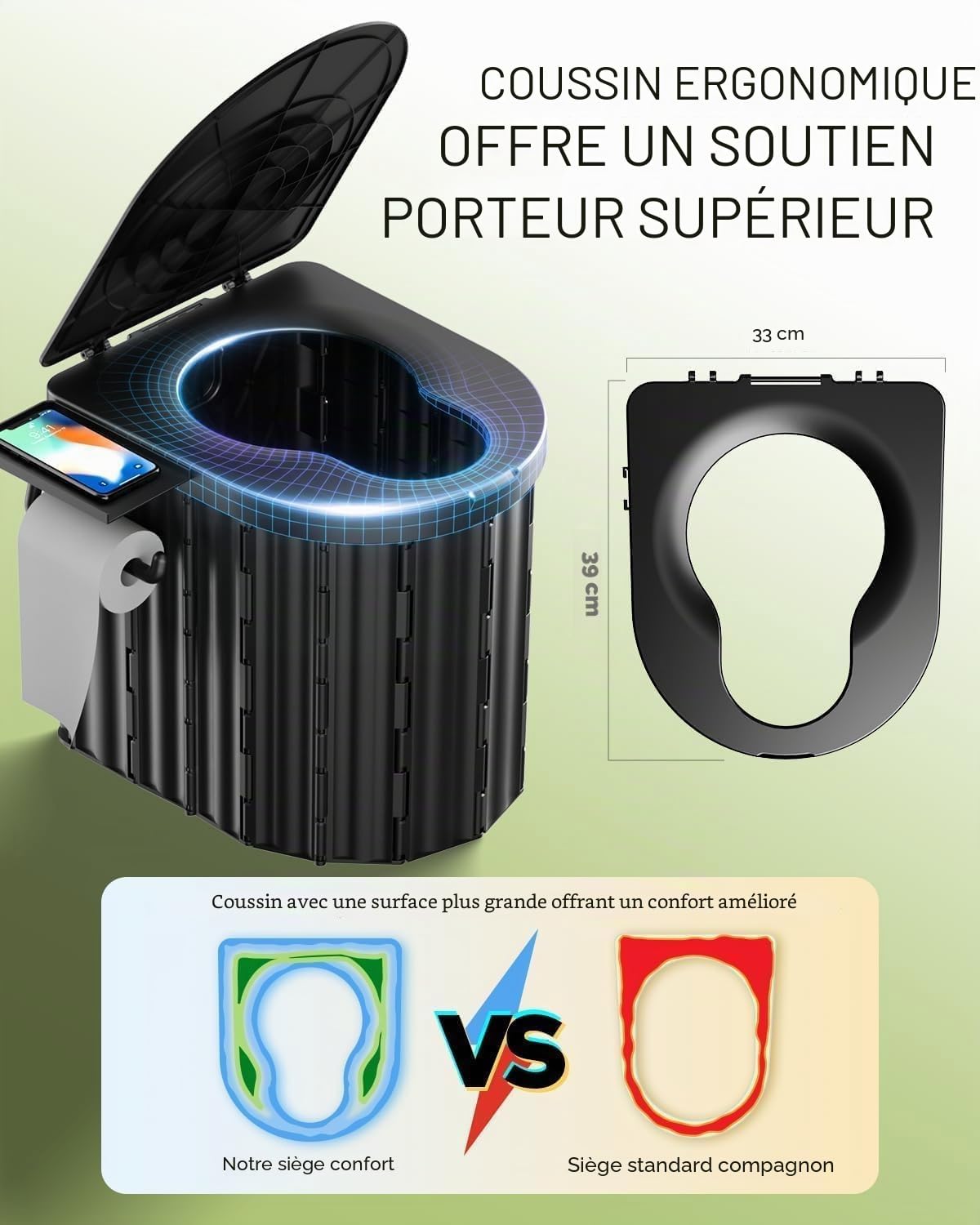Toilettes de camping avec tente d'intimité pop-up et gel liquide déchets, toilettes portables pour camping avec grande tente, pot ergonomique offrant un confort amélioré, convient à tous les âges