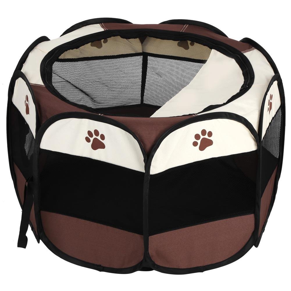 Oxford Welpenlaufstall, Tierlaufstall für Hunde Hasen Meerschweinchen mit Tür, faltbar Waschbar Eckig 81 x 45cm,Coffee