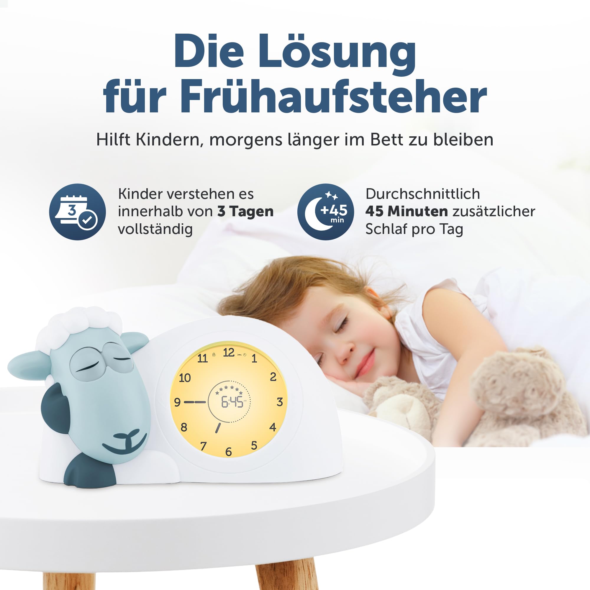 ZAZU Sam The Lamb Uhr – Schlafcoach Uhr und Nachtlicht für Kinder | Bringt Ihrem Kind mit visuellen Indikatoren bei, wann es aufwachen soll | Einstellbare Helligkeit | Automatische Abschaltung (Blau)