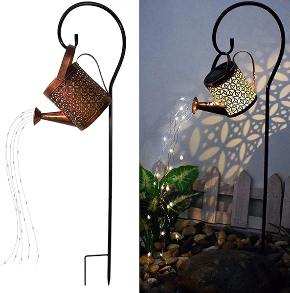 Merrytech Solar Lanterns Outdoor Waterproof,Metal Watering Can Garden Decor,Hanging Solar Path Lights Yard Art,Outside Patio Decorations Gardening Birthday Gifts for Mom Grandma Women,with Hook,Large