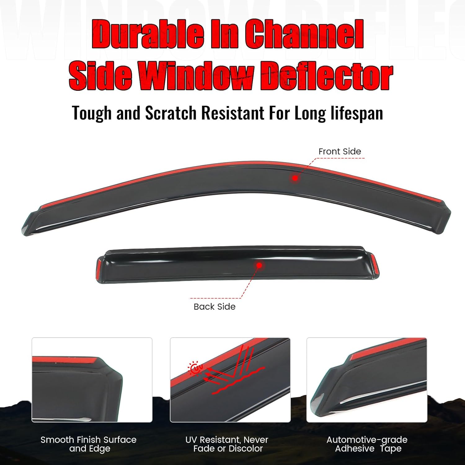 IKON MOTORSPORTS in Channel Window Visors Compatible with 2011-2021 Jeep Grand Cherokee& 2022 Grand Cherokee WK, Slim Style Acrylic Smoke Rain Guards, Side Window Wind Deflectors 4PCS