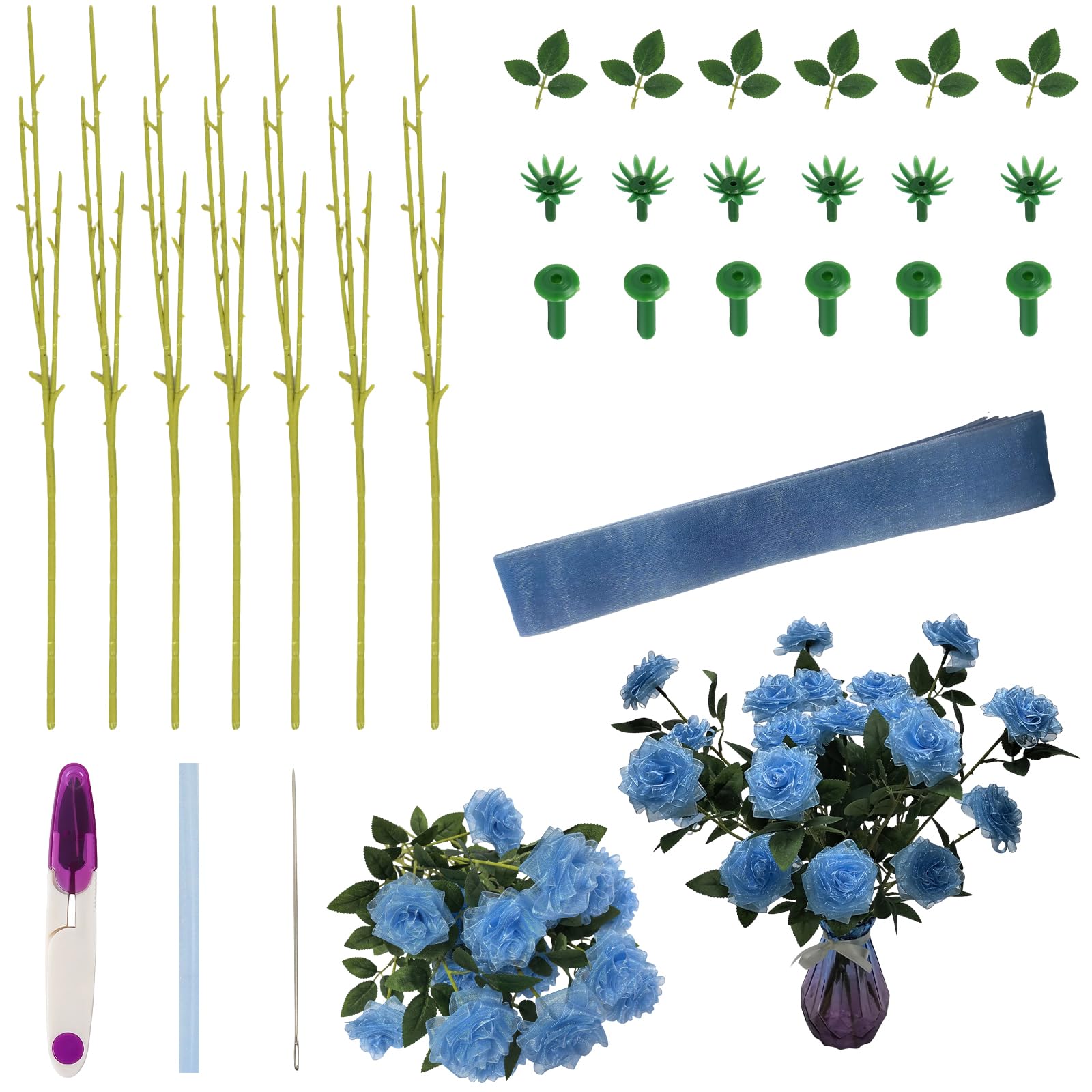 21PCS DIY Handmade Chiffon ribbon Roses Semi-finished product - Handmade artificial flowers suitable for wedding decorations Valentines Day