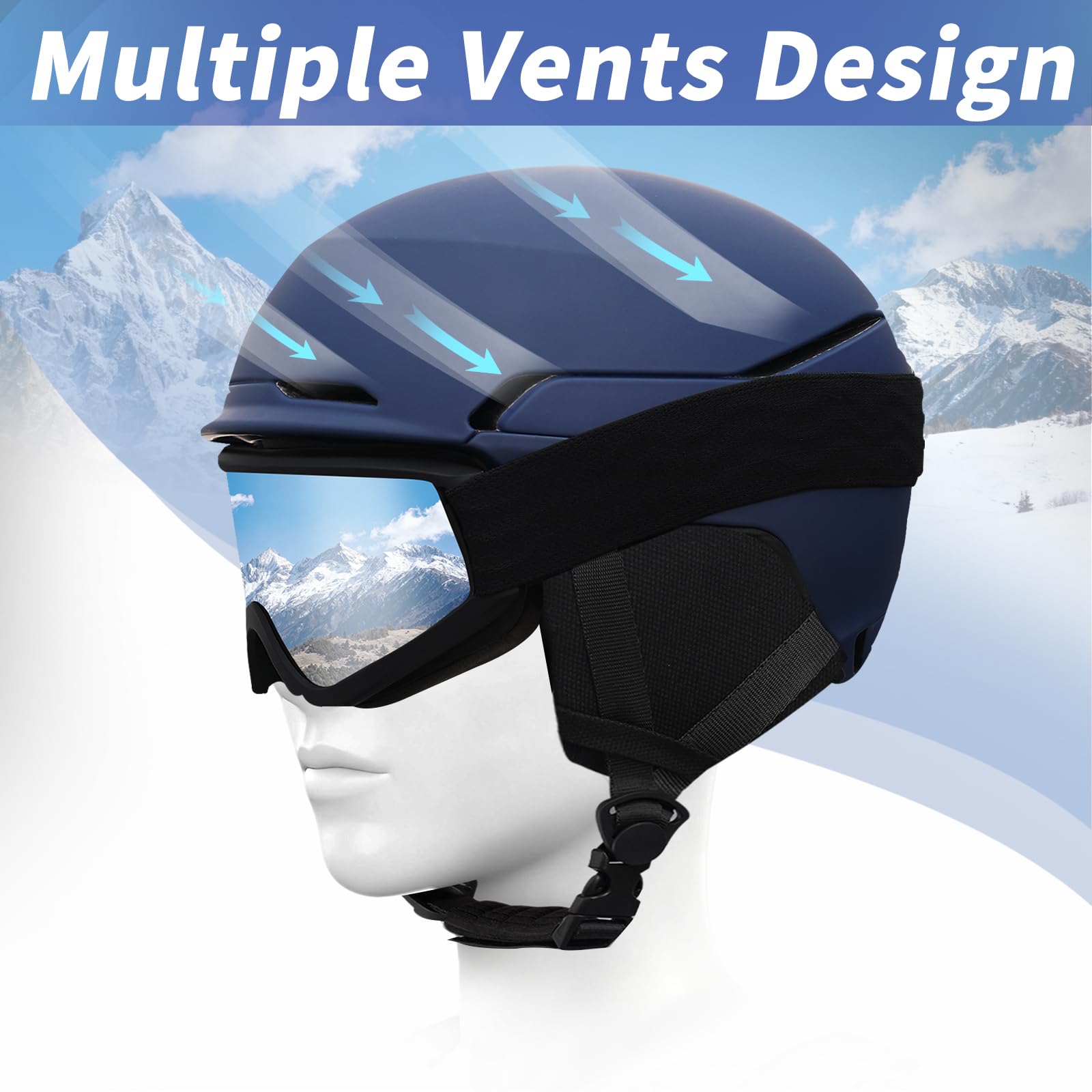 VCOROS Casco de Esquí Kit con Gafas de Esquí Capucha DXH811 para Esquí | Casco Esquí Talla Ajustable Transpirable UV Seguridad Comodidad Casco de Snowboard mit Orejeras Extraíbles