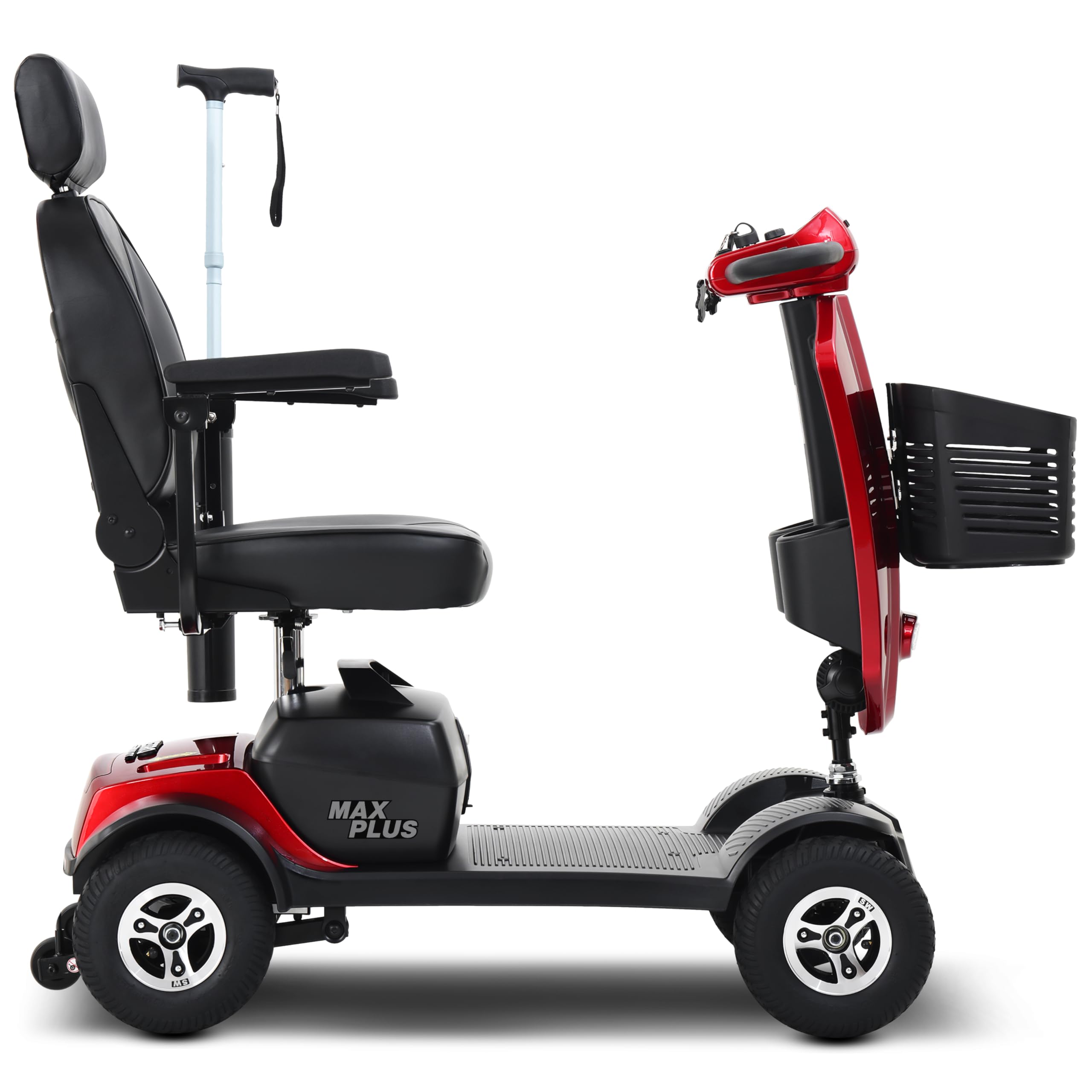 Scooter eléctrico plegable para personas mayores y mayores, parabrisas + asiento giratorio de 360°, motor de 300 W, alcance de 25 km, 2 portavasos + USB (rojo)