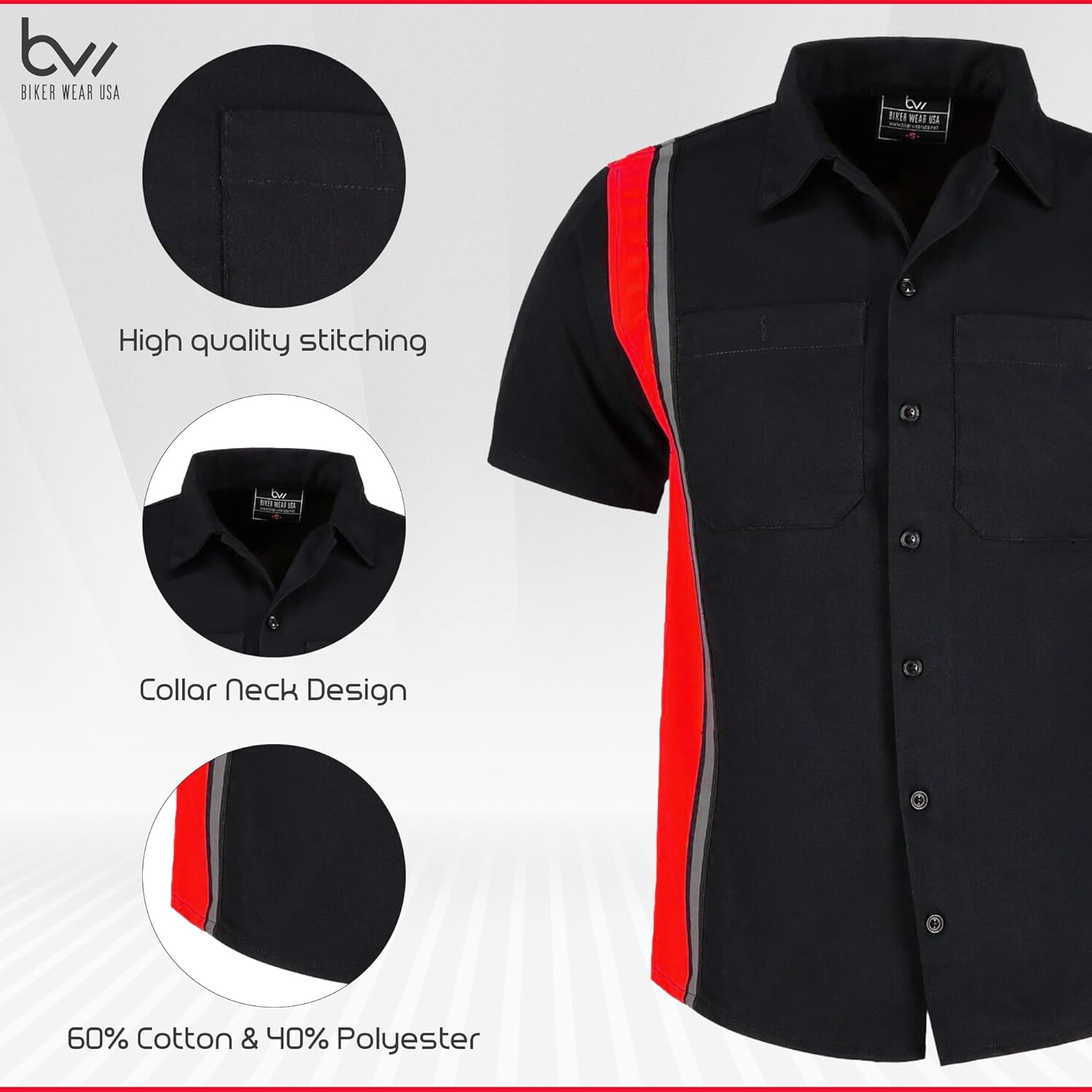 Men’s Work Shirt- Mechanical/Industrial Work Shirt with Vertical Reflective Lining - Image 3