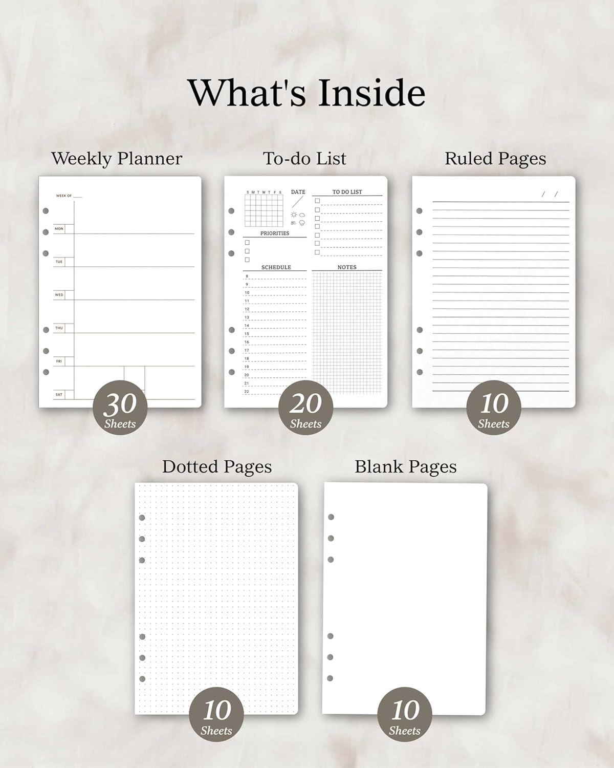 Terence A5 Clutch Journal Planner Cover 5.8" x 8.3", Refillable 6-Ring Binder with 80 Sheets, 5 Dividers & Metal Ballpoint Pen – Ideal for Work, School & Personal Use (Irish Cream)
