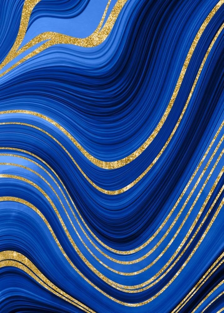 Marble Stripe Gradient Modern Abstract Washable Royal Blue Gold Area Rug 5x7 Non Shedding Wool Soft Unique Aesthetic Rug for Bedroom Diningroom Lux Art Deco Office Dorm Indoor Floor Carpet