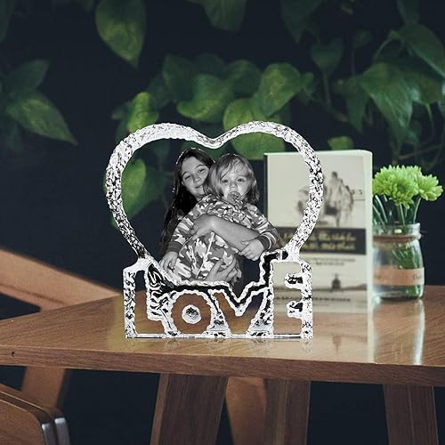Miniatura 8 de Marco de fotos de cristal con tu propia foto y texto grabado, diseño de amor personalizado en forma de corazón, regalo de mesa, regalos de cristal