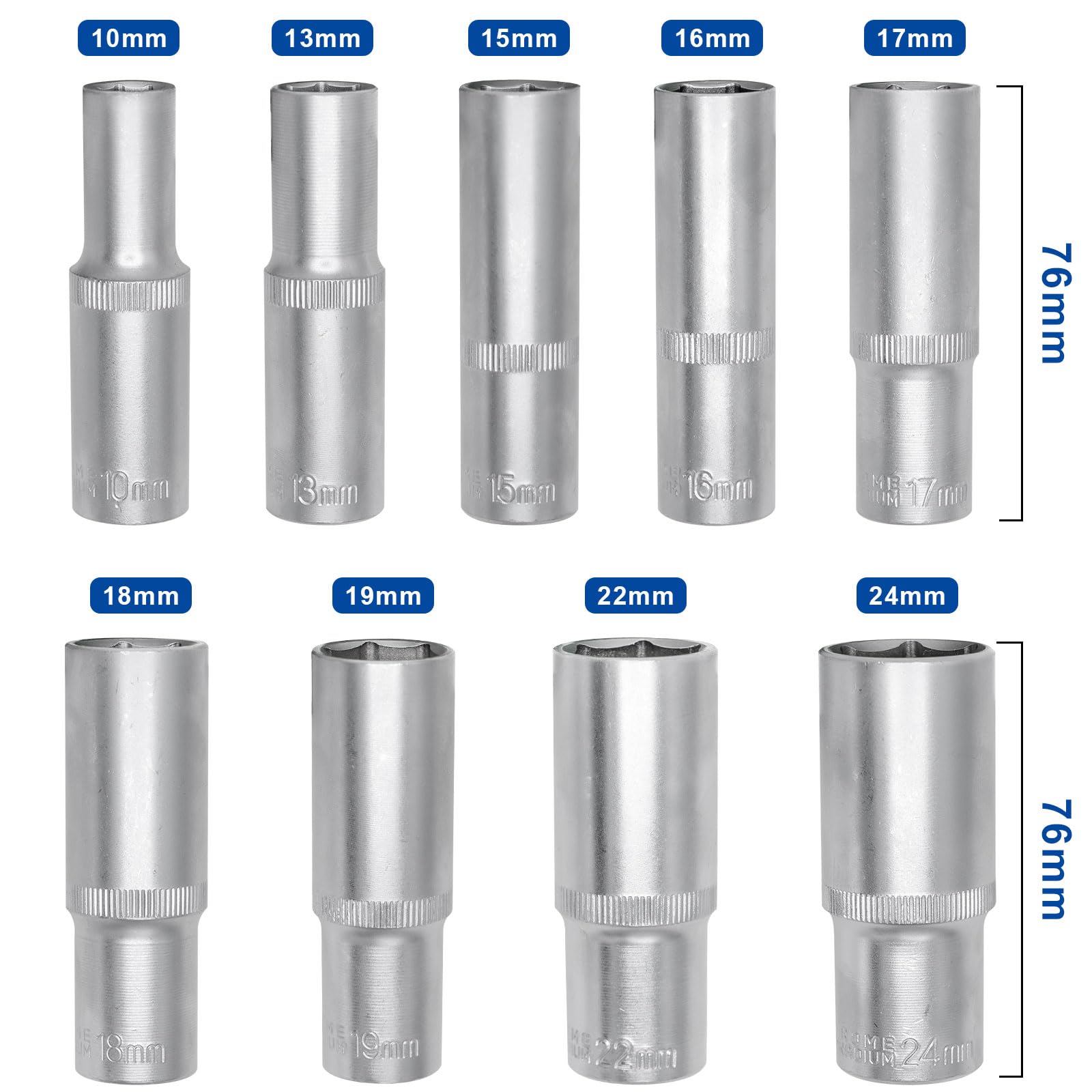 DAKCOS 9PCS Hex Long Socket Set,1/2" Drive Metric Deep Socket - Image 3