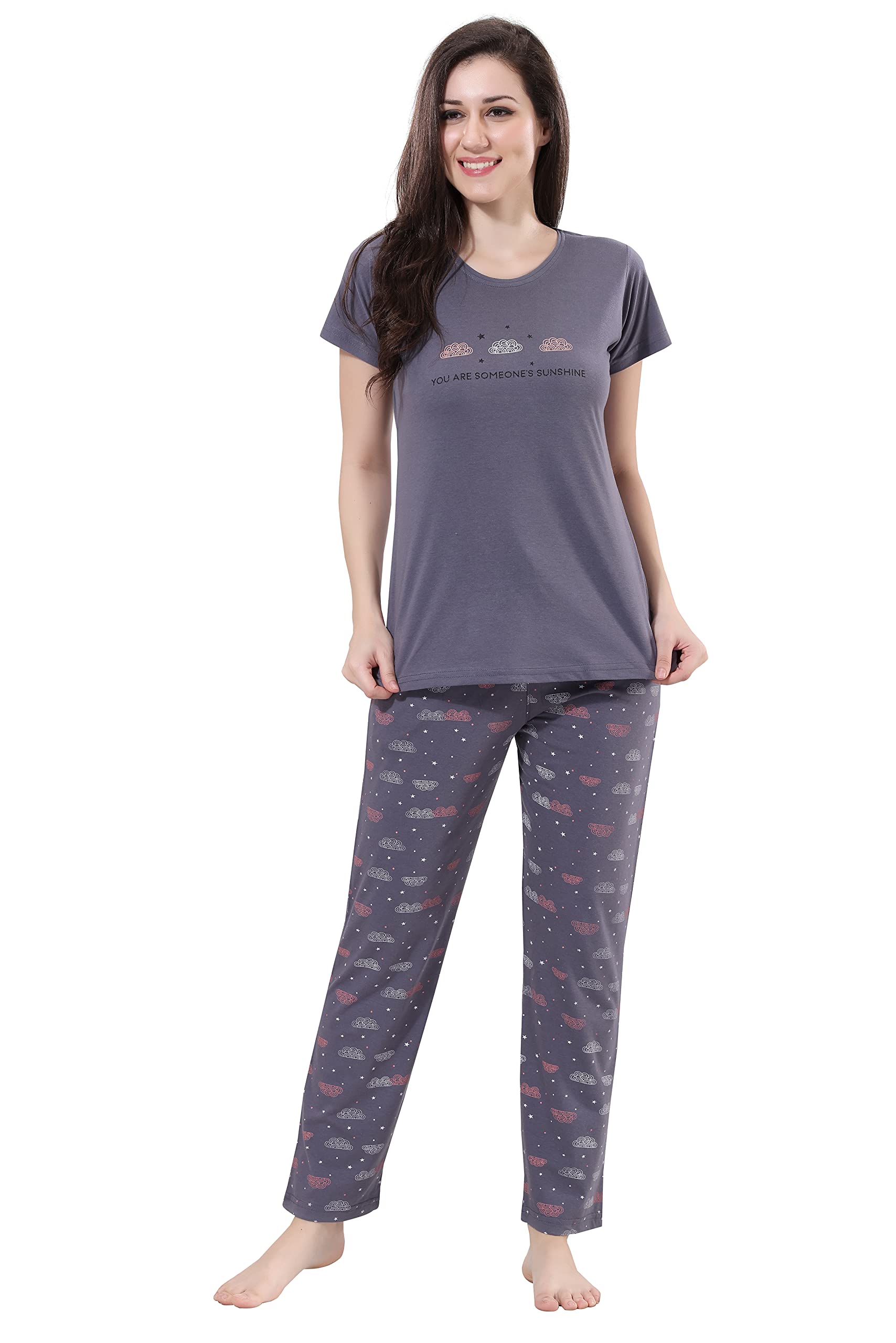 DZZOCotton Night Suit for Women Girls | Women's Cotton Printed Night Suit Set of T-Shirt & Pyjama, Night wear Dress, Relaxed wear for Women Girls
