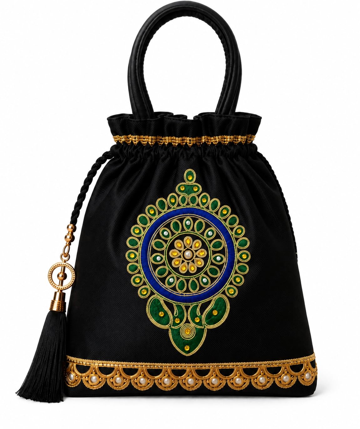 Black Embroidered Bag For Women | Kundan Zari Bridal Purse | Ethnic Clutch For Lehenga Saree | Return Gift Bag For Wedding | Fancy Bags For Gifting-image-19