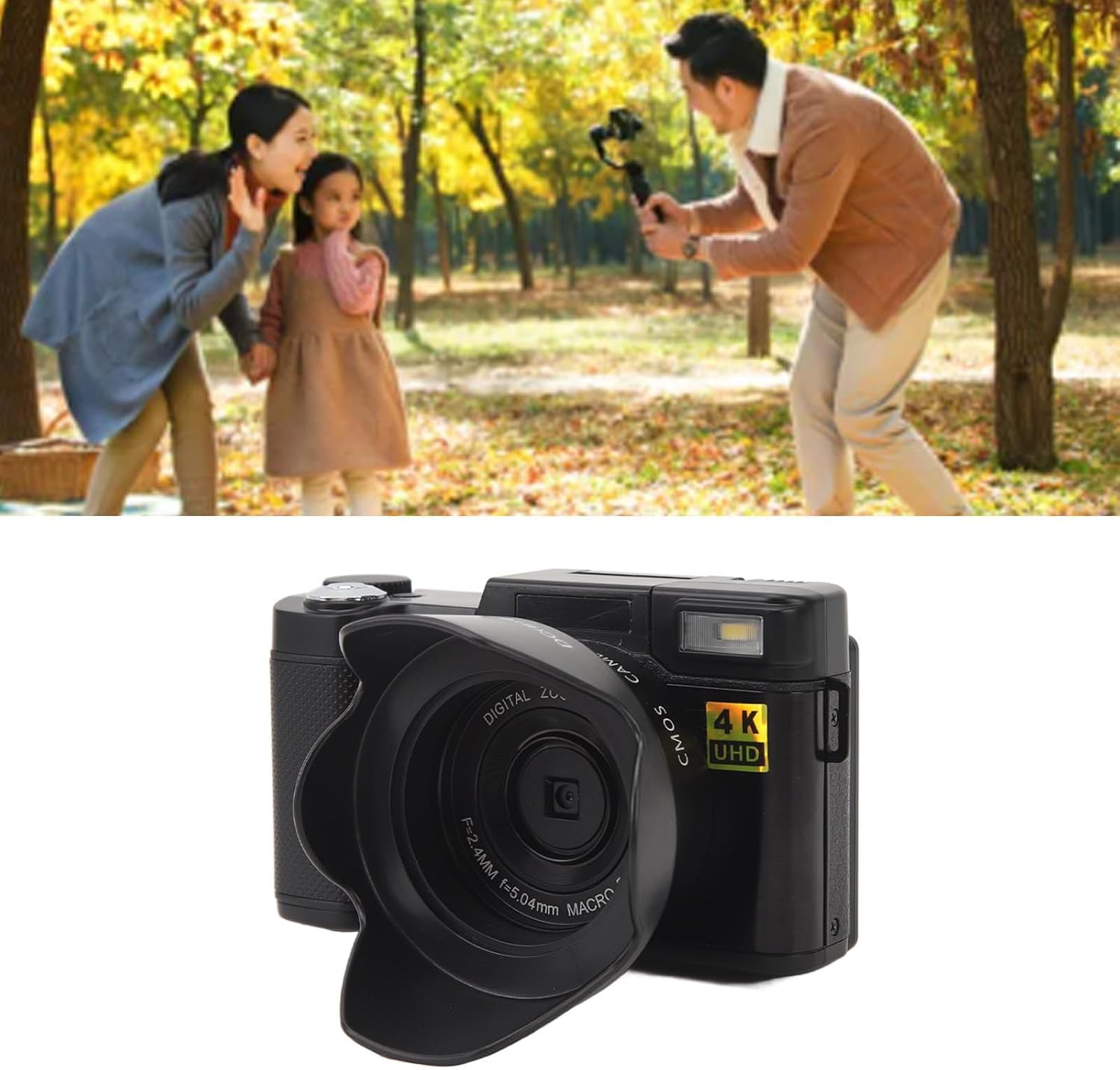 Yunir 4K Digital Camera, 3inch 48MP 16X Zoom 180° Flip Screen, Anti Shake Vlogging Camera with Face Beautying Function, for Teens Adult Beginner Kids (Black)