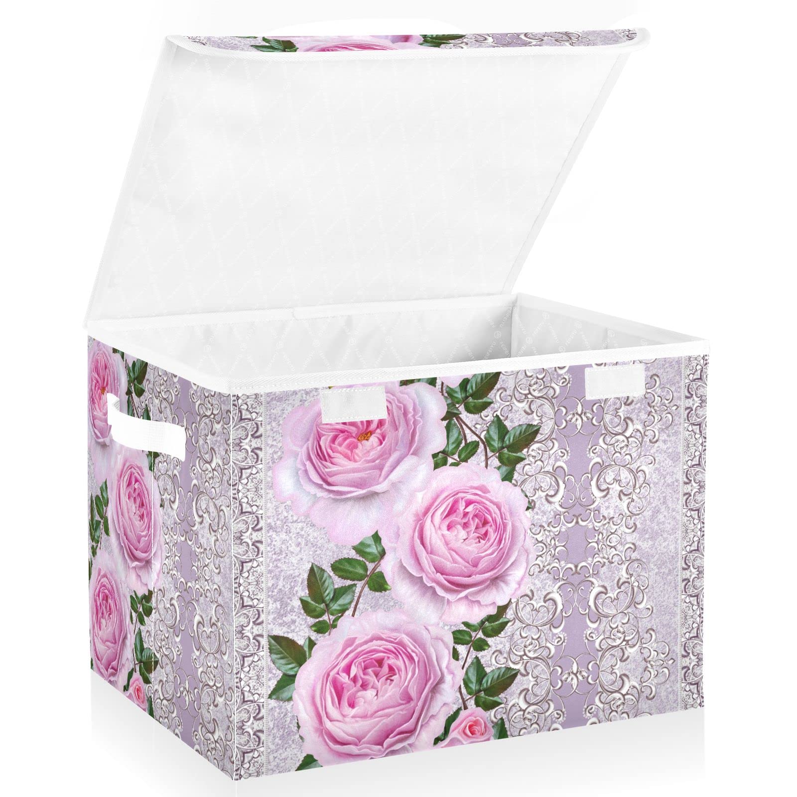 蓋付き収納BOX※積み重ね収納BOX※壁掛けミラー※薔薇雑貨※デコパージュ薔薇