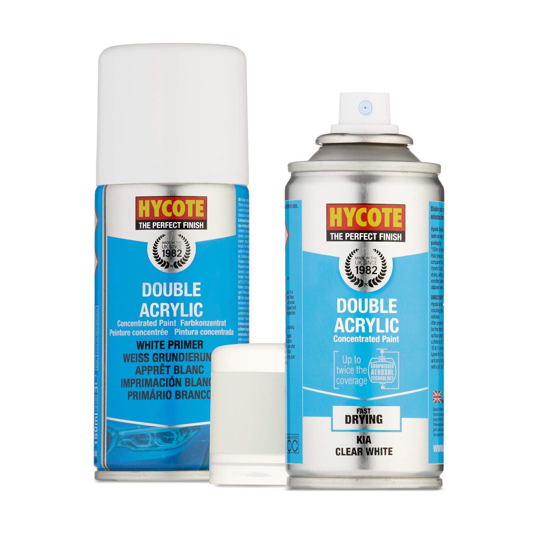 Hycote Double Acrylic Kia Clear White Spray Paint 150ml + White Primer Kit