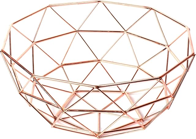 Homatz Copper Fruit Bowl - 27x27cm Metal Wire Fruit Basket for Kitchen Countertop  Fruits and Vegetables Holder | Geometric Design Pentagon Base