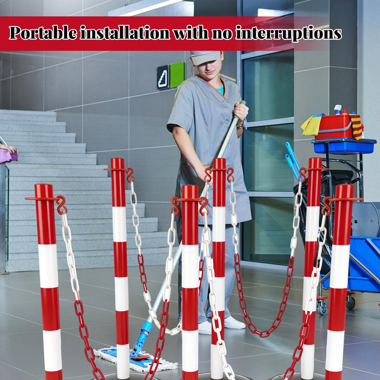 DAJAVE Catena di sicurezza in acciaio da 6 m, 5 mm, colore rosso e bianco, in acciaio zincato, catena in metallo per bloccare superfici, catena di blocco parcheggio
