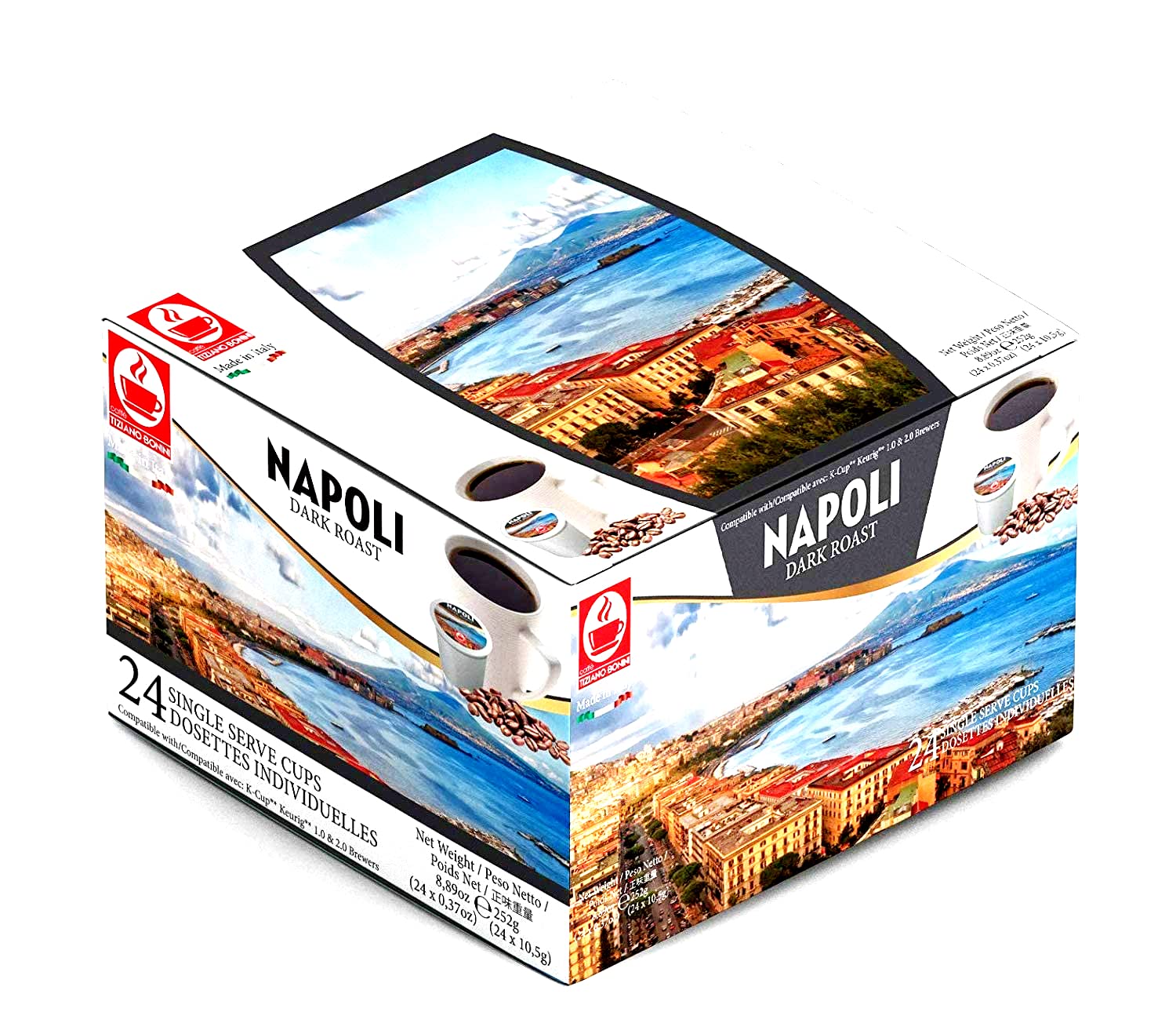 Bonini Coffee Pods, Pack of 2 Keurig Compatible Coffee Pods, K-Cup. Napoli Dark Roast Blend Each Pack 24 pods (Total 48 pods)