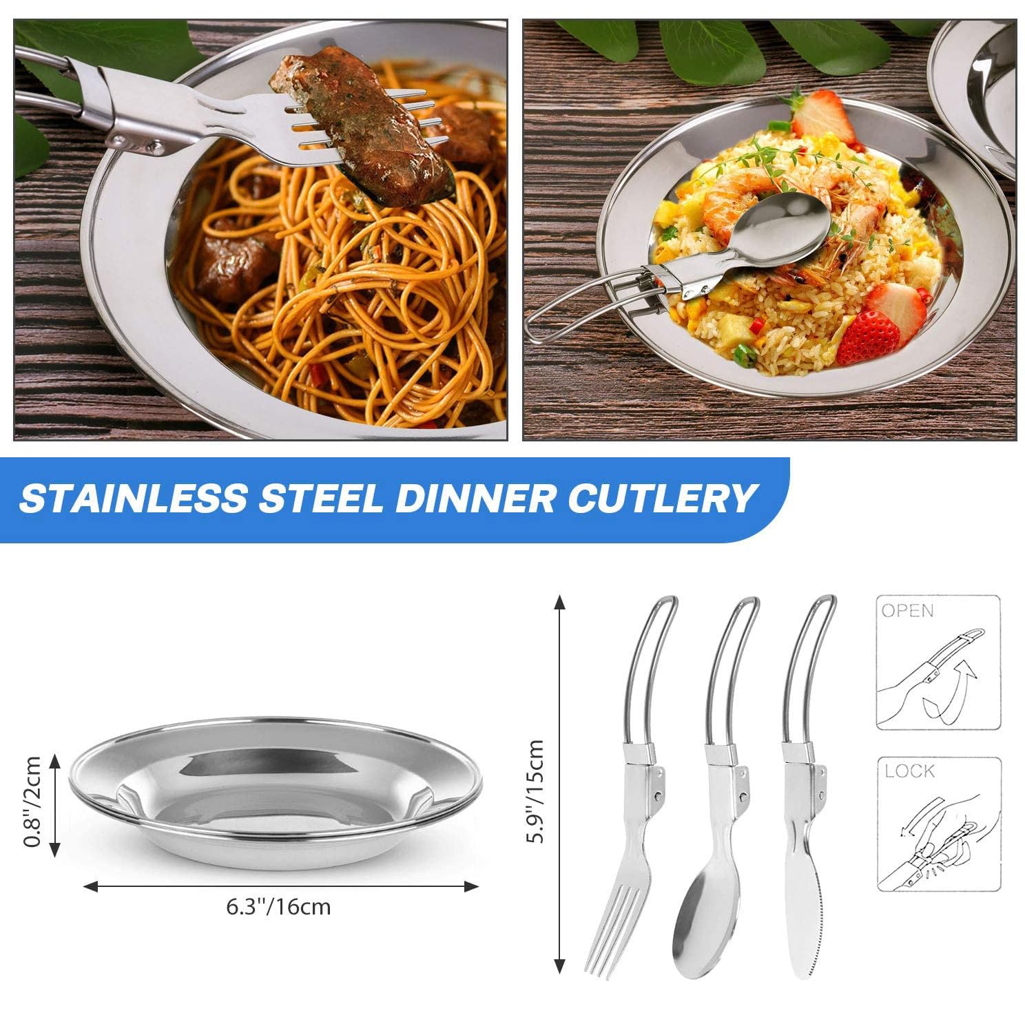Set di pentole da campeggio, in lega di alluminio, leggero, con pentole e padelle in acciaio inox, piatti, forchette, coltelli, cucchiai, per 2-3 persone