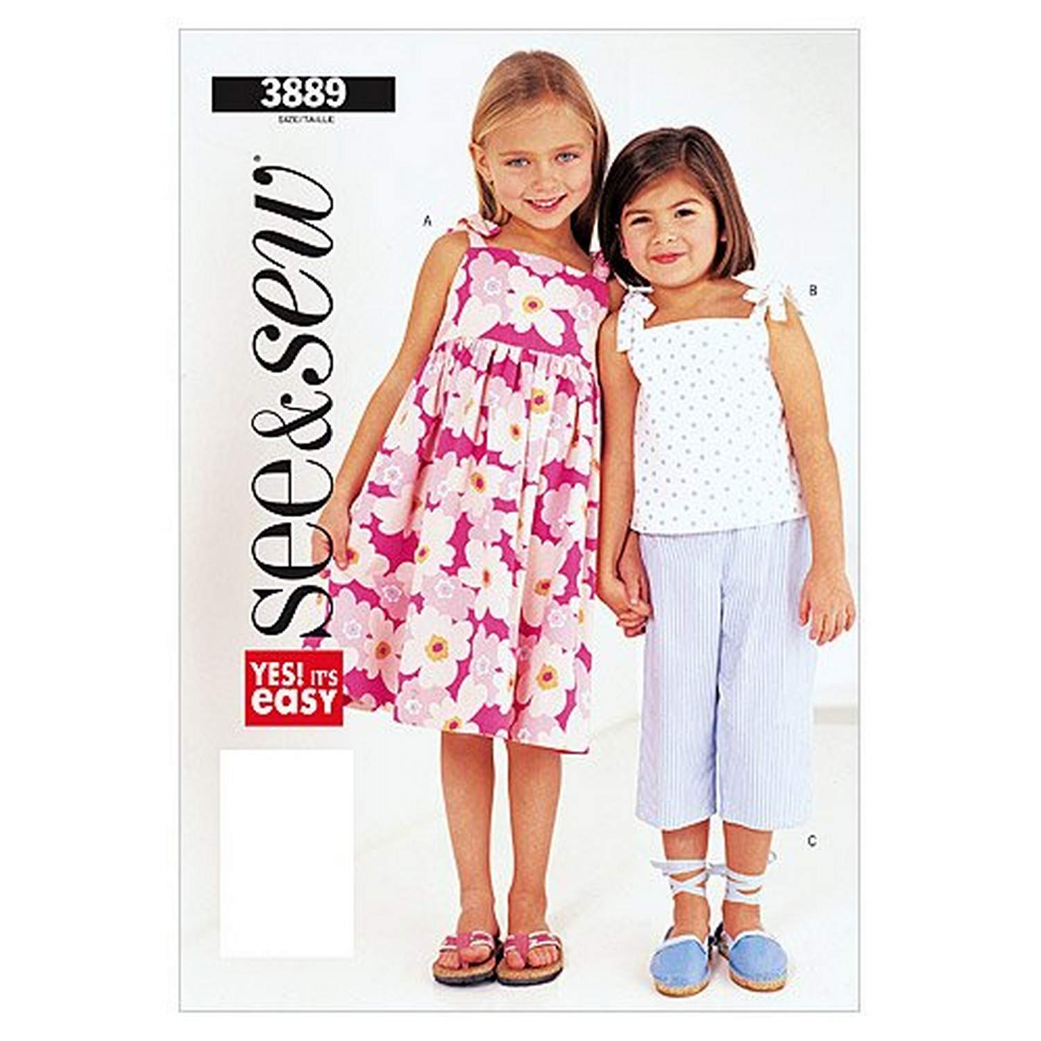 Butterick Patterns B3889 Size A 2-3-4-5 Childrens Dress/Top/Pants, Pack of 1, White