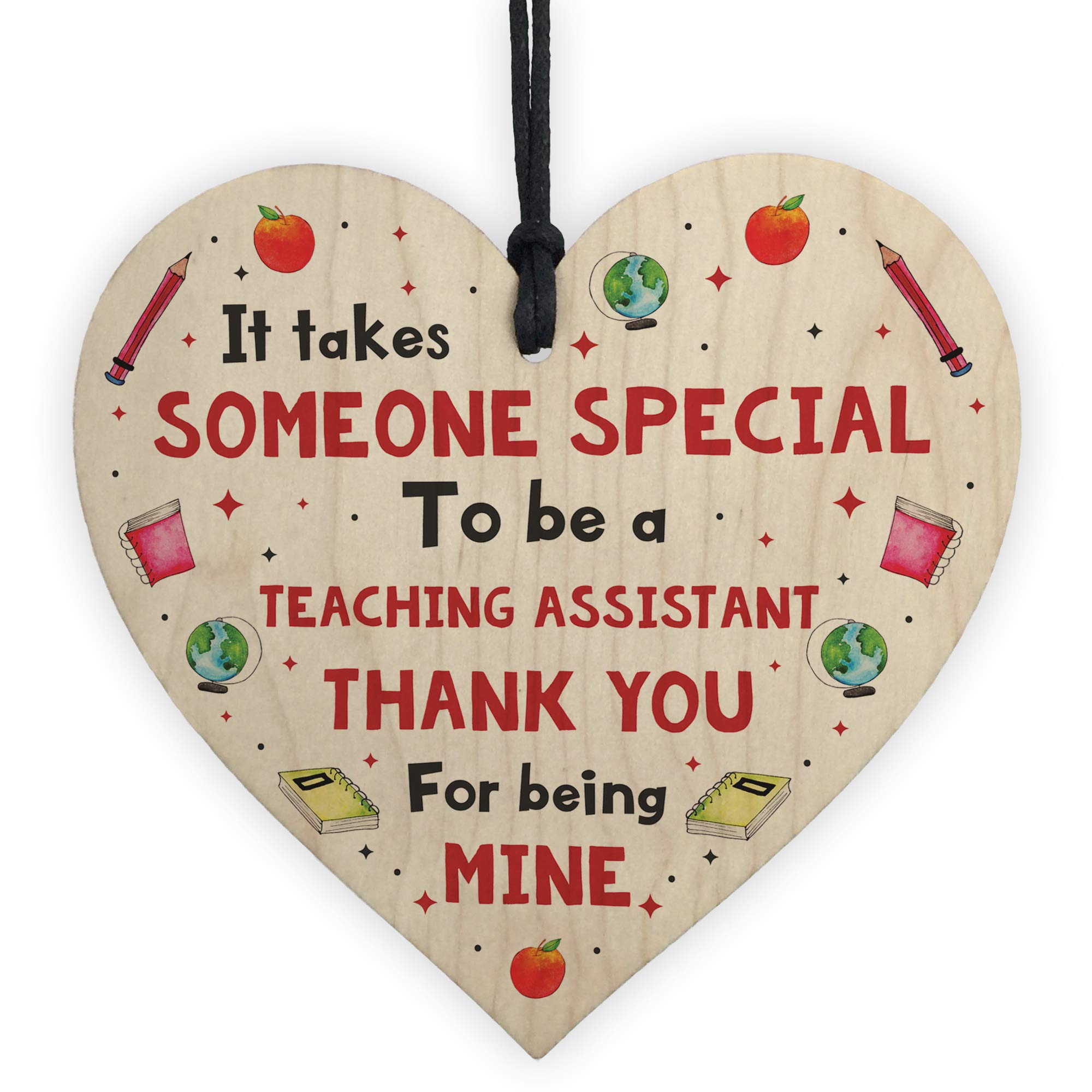 RED OCEAN Handmade Thank You Teaching Assistant Gift Wooden Heart Leaving School Assistant Gift