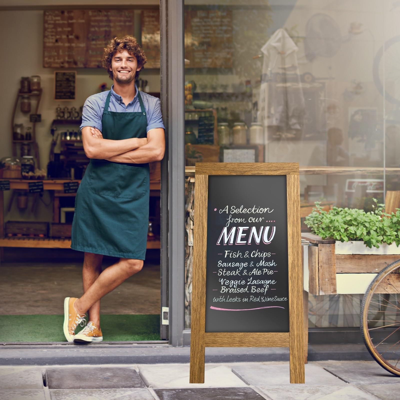 Pizarra Doble Cara Pizarra A, pizarra reemplazable de doble cara, tablero publicitario independiente for cafetería, tienda, Pub, exterior e interior