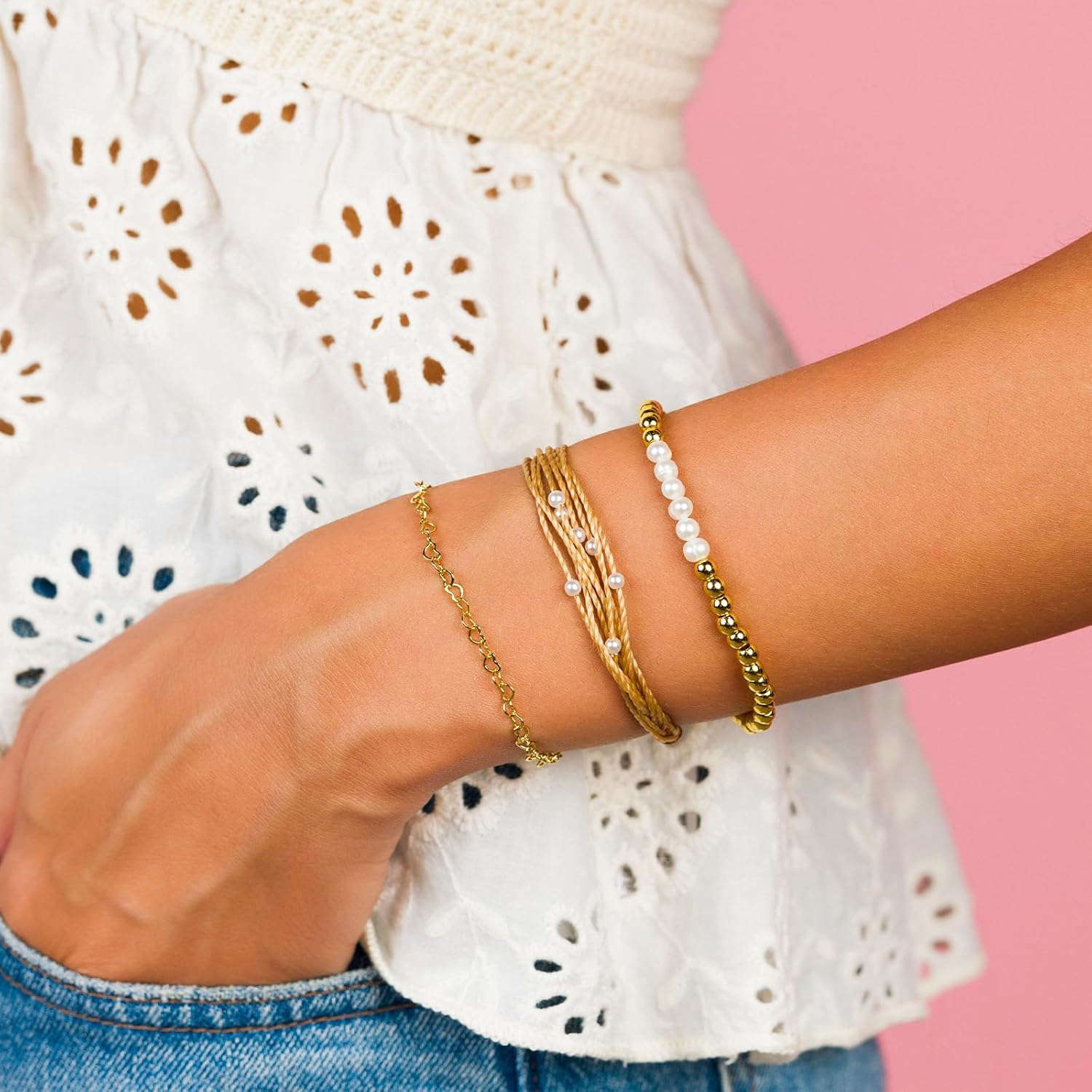 Pura Vida Bracelets Pack Lovely Pearl Style Pack - 3-Piece Boho Bracelet Stack - Image 3