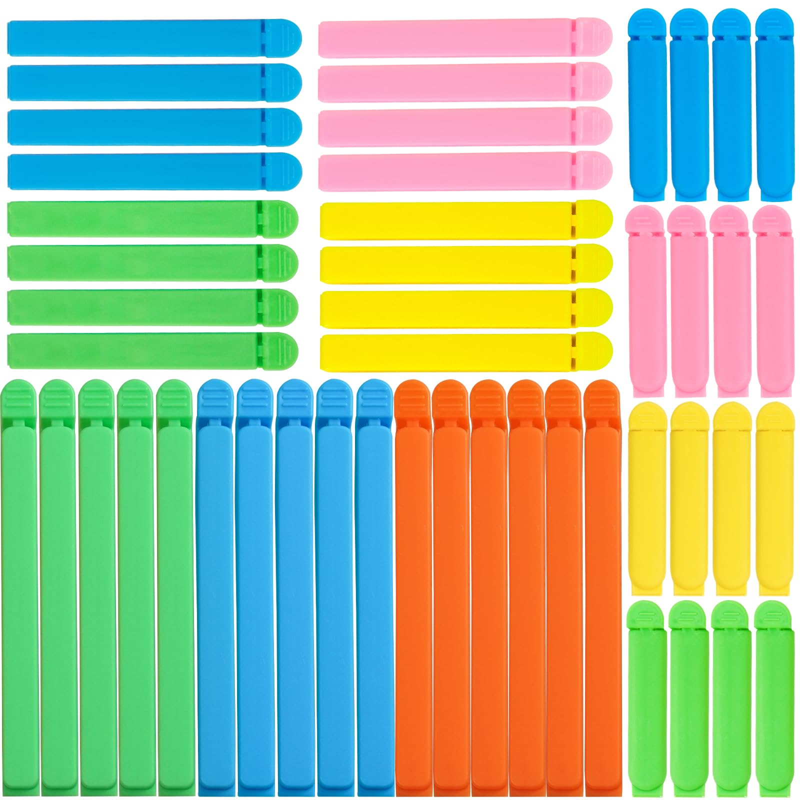 benlidoner 48 Pcs Reusable Food Bag Clips, Plastic Sealing Bag Clip in 3 Sizes & 5 Colours, Food Storage Clips for Sealing Snacks Sandwich Food Coffee