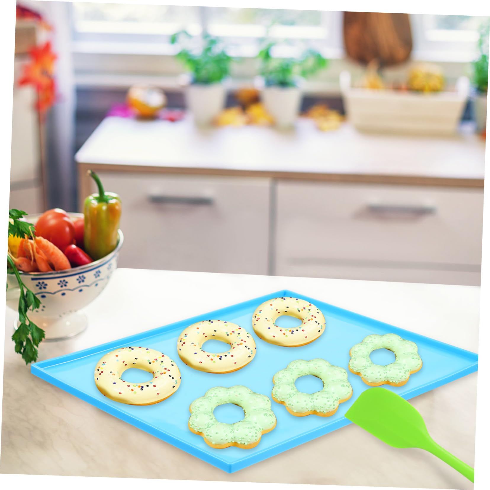 DOITOOL Silikon-backmatten mit Erhöhtem Rand Antihaft-backunterlagen für Ofen Mikrowelle und Kühlschrank Inklusive Spatel für Backen und Teigkneten